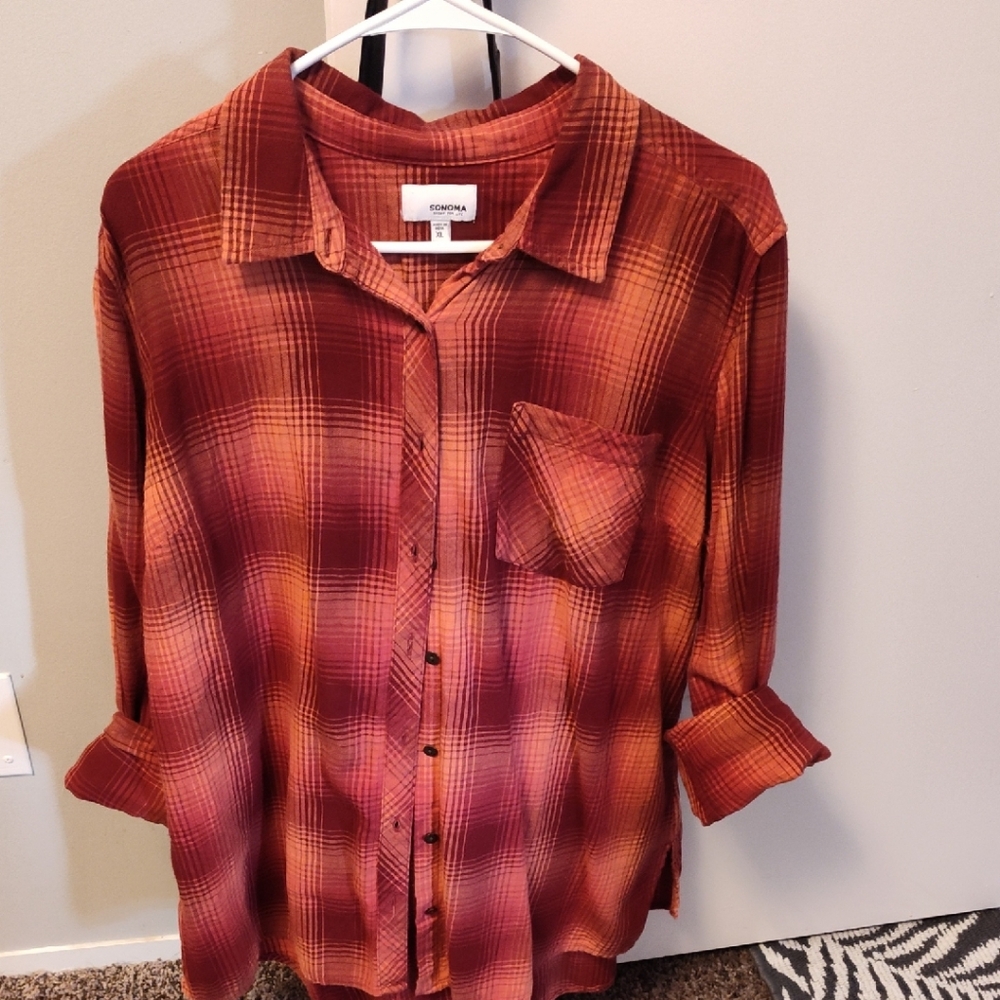 Red Plaid Button-Up Shirt